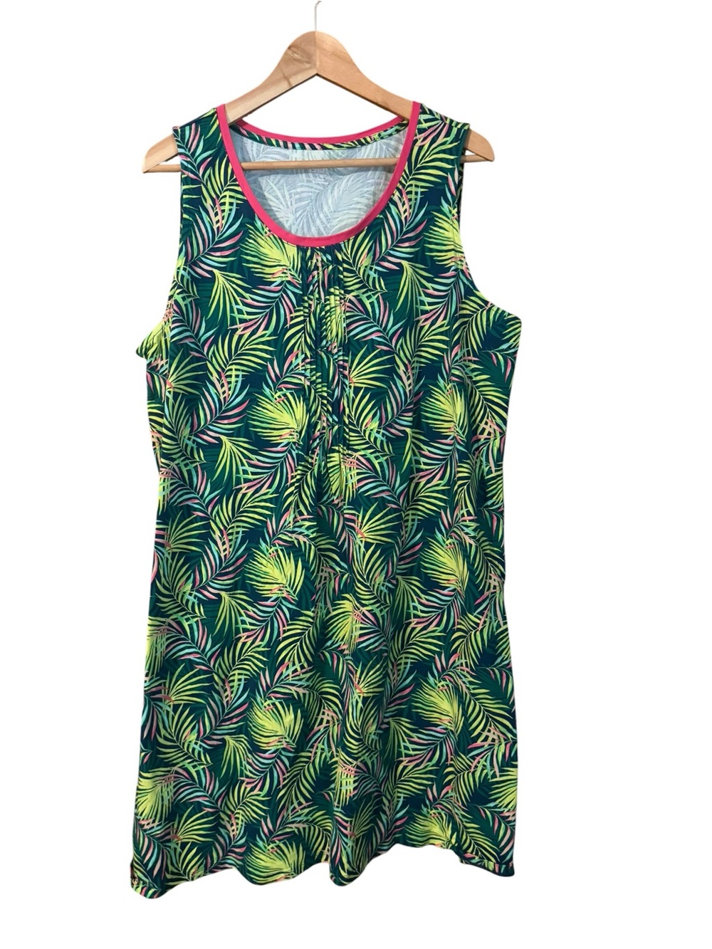 Lands' End Tropical Leaf Scoop Neck Sleeveless Resort Sun Dress Plus NWOT